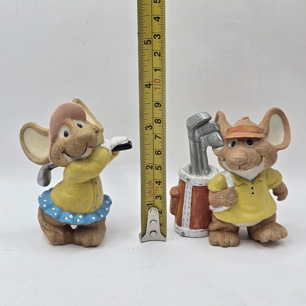 VTG Pair Of Beautiful Mouse Boy Girl Golf Club Playing Resin 3.5" H Collectible - Picture 14 of 14